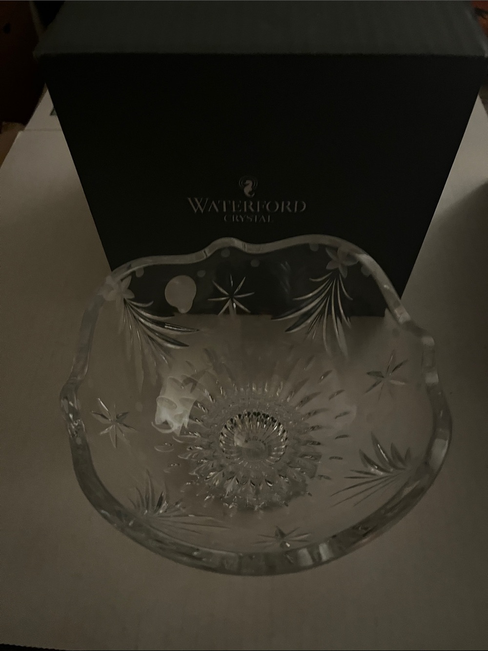 Waterford Clear Cut Glass Decorative Bowl with Starburst Pattern Christmas Night